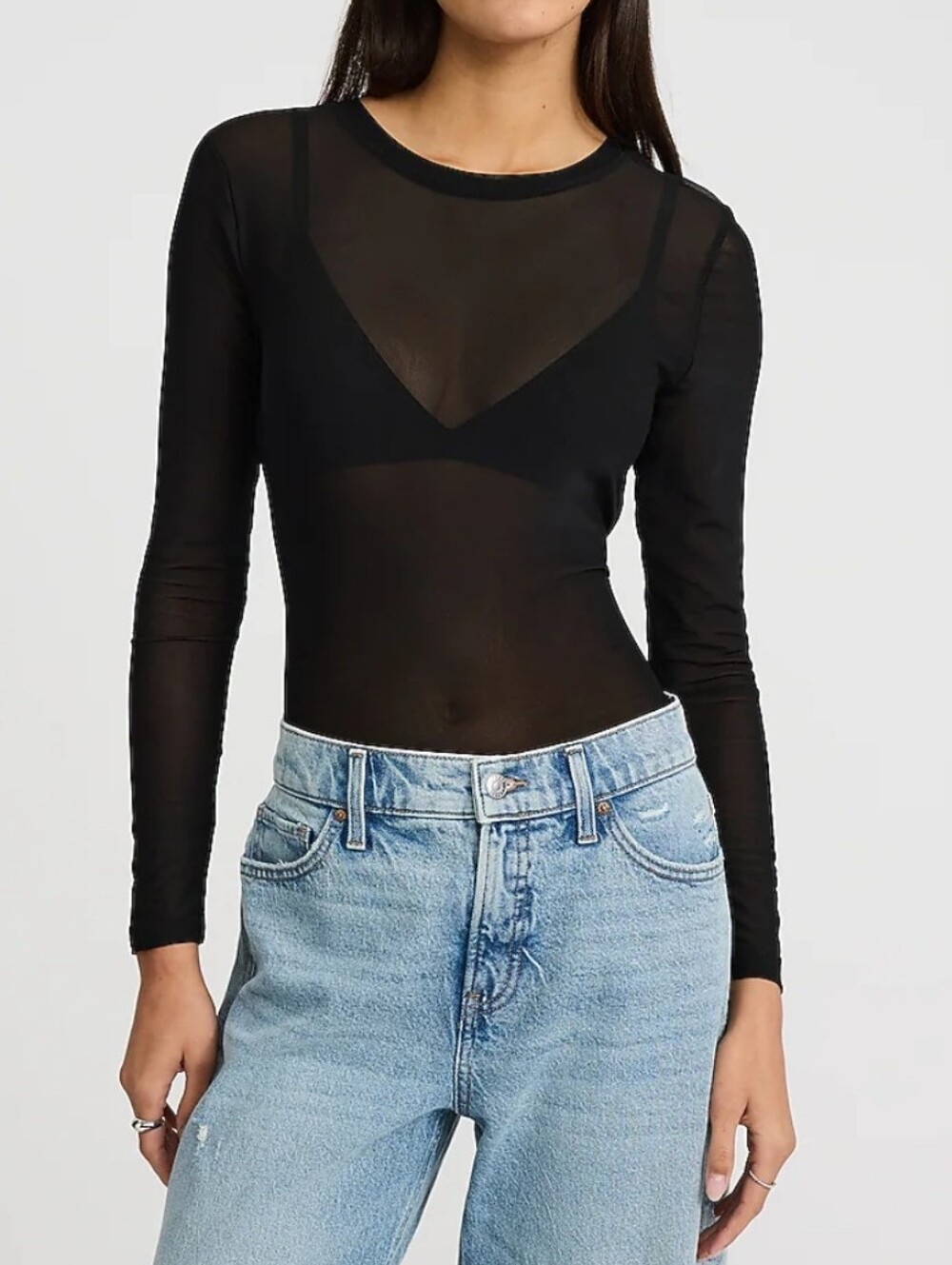 Express Fitted Mesh Crew Neck Long Sleeve Tee